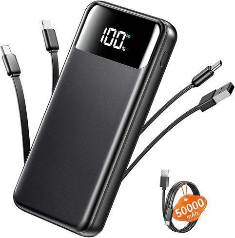 OHOVIV 50000mAh Power Bank, PD22.5W Portable Charger with 4 Built-in Cables in Kuwait