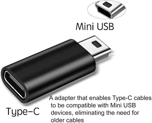 Black USB C to Mini USB Adapter, USB Type C Female to Mini USB 2.0 Type B Male Connector Support Charging Data Transfer Compatible with MP3 Player, Dash Cam, Digital Camera and More (2-Packs) in Saudi Arabia