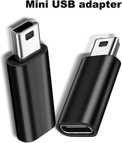 Black USB C to Mini USB Adapter, USB Type C Female to Mini USB 2.0 Type B Male Connector Support Charging Data Transfer Compatible with MP3 Player, Dash Cam, Digital Camera and More (2-Packs) in Saudi Arabia