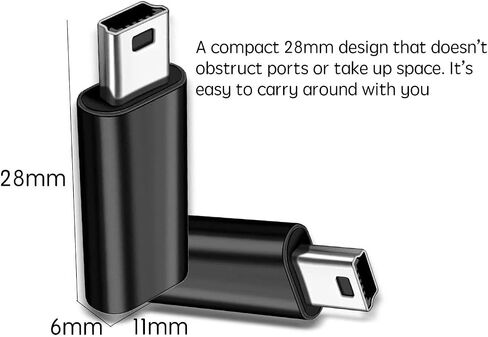 Black USB C to Mini USB Adapter, USB Type C Female to Mini USB 2.0 Type B Male Connector Support Charging Data Transfer Compatible with MP3 Player, Dash Cam, Digital Camera and More (2-Packs) in Saudi Arabia