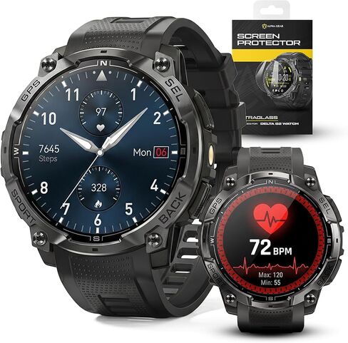 ALPHAGEAR Delta Series 2 Smartwatch for Men, Tactical Rugged Smart Watch, 1.43" AMOLED Display, 530mAh 21-Day Battery, Bluetooth Calling, Built-in Flashlight, 3 ATM Water Resistant, Android iPhone in Kuwait