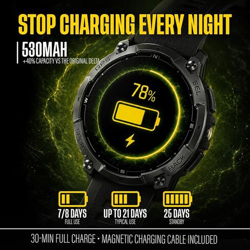 ALPHAGEAR Delta Series 2 Smartwatch for Men, Tactical Rugged Smart Watch, 1.43" AMOLED Display, 530mAh 21-Day Battery, Bluetooth Calling, Built-in Flashlight, 3 ATM Water Resistant, Android iPhone in Kuwait