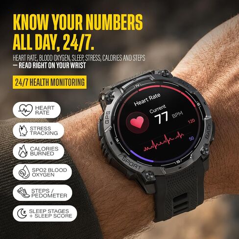 ALPHAGEAR Delta Series 2 Smartwatch for Men, Tactical Rugged Smart Watch, 1.43" AMOLED Display, 530mAh 21-Day Battery, Bluetooth Calling, Built-in Flashlight, 3 ATM Water Resistant, Android iPhone in Kuwait