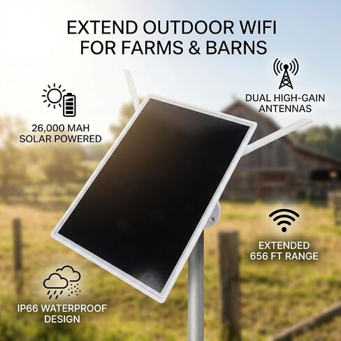 Cosiki Solar Powered Modem Router 656ft WiFi Range 300Mbps 15W Panel 26000mAh Dual Antenna IP66 Outdoor Solar Modem WiFi Extender Water Proof Repeater for Outdoor in Kuwait