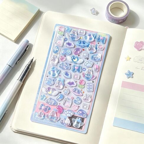 1Pack Kawaii Jade Rabbit 3D Puffy Tiny Deco Bubble Stickers in Kuwait