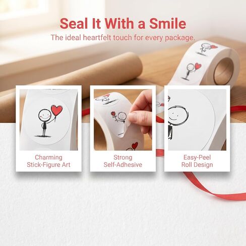 500Pcs/Roll Round Craft Label Stickers,1in Decals with Heart, Smile Face for Journal,Phone Case,Gift Box & Package Decor in Kuwait