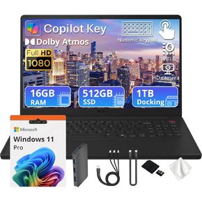 LG Gram 15.6" FHD AI Touchscreen Laptop, Intel Core Ultra 5 115U, 16GB RAM, 1.5TB Storage (512GB SSD&1TB Dock), Intel Graphics, Num Keypad, Light, HD Camera, Dolby Atmos, Wi-Fi 6, Win 11 Pro, Black in Kuwait