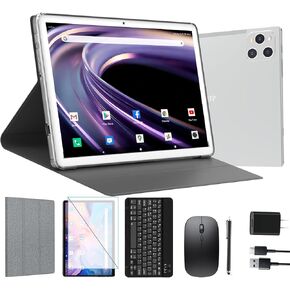 10 Inch Android Tablet, 16GB + 128GB, 2 in 1 Silver with Keyboard Kit in Kuwait