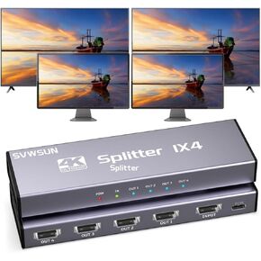 HDMI Splitter 1 in 4 Out, 4K@30Hz HDMI Splitter 1x4 Support 3D 1080P Full HD Compatible with PS5/4/3 Xbox Nintendo Roku HDTV Fire Stick Blu-ray - Silver (Only Mirrors Screens) in Kuwait