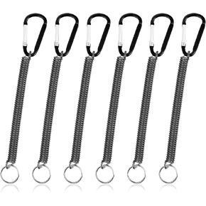 6 PCS Black Fishing Lanyards, Heavy Duty Retractable Coiled Lanyard Spring Coil Cord Keychain, Fishing Tool Tether Steel Wire Coiled Lanyard with Keychain for Pliers Boating Kayak Pliers Boating in Saudi Arabia