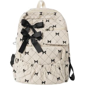 Y2K Corduroy Backpack for Women Cute Bow Preppy Large Capacity Lightweight College Bag Casual Kawaii Travel Daypack in Kuwait