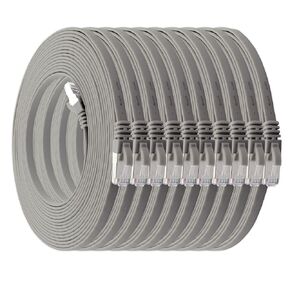 1aTTack.de 0,25m - Grey - 10 Pieces CAT.7 Ethernet Gigabit LAN Cable (HIGH Speed Flat Networkcable) 600 MHz, 10000 Mbit/s, Slim, patchkabel (compatibel with CAT5 CAT5e CAT6 CAT6a Cat8) Ribbon in Kuwait