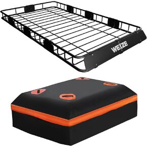 WEIZE 53" x 19" Hitch Mount Cargo Carrier Basket 500LB Capacity with Hitch Stabilizer, Waterproof Bag, Net & Straps, Fits 2" Receiver for Car SUV, Steel Construction in Kuwait