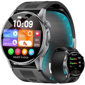 Yowow BIT Blood Pressure Smart Watch with Air Pump and Air Cuff, 1.56'' AMOLED Bluetooth Call Fitness Tracker, 24/7 Heart Rate Monitor Blood Oxygen Temperature Sleep Tracker for Android/iOS in Kuwait