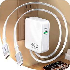 2026 Upgraded 4-in-1 Retractable Wall Charger, 40W Retractable USB-C Charger with 2.6ft Lightning & Type-C Cable, for iPhone 17/16/15, Galaxy, LG, Moto, and Other Devices in Kuwait