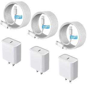 iPhone Charger Fast Charging 10 Feet, PD USB C Wall Charger Block Lightning Cord with 10FT Long Type C to Lightning Fast Charging Data Sync Cable Compatible with iPhone 14 13 12 11 XS XR X 8 SE iPad in Kuwait