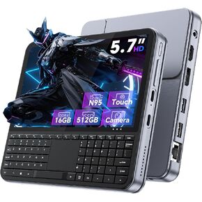 Mini PC 5.7" Touchscreen Handheld Computer, 16GB RAM 512GB SSD, N95 up to 3.4GHz, Win 11, Backlit Keyboard, WiFi6 BT5.2, Dual Type-C, HDMI 2.1 DP, Small Portable PC in Kuwait