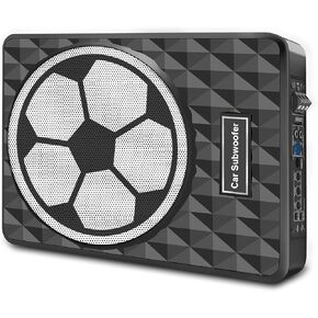 litillbuly 10 Inch 800W Slim Under Seat Car Subwoofer with Built-in Amplifier | High/Low Level Inputs | Remote Bass Control | for Car & Truck Audio | Includes Wiring Kit (Football Design) in Kuwait