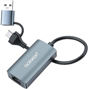 aceyoon USB to Ethernet Adapter 2 in 1 High-Speed USB to Rj45 Adapter Gigabit LAN 1000 Mbps Type C to Ethernet Connector Compatible for iMac, MacBook Pro, iPad Pro, XPS, Windows 11/10/8/7 in Saudi Arabia