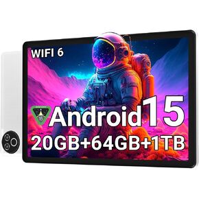 Android 15 Tablet 10 Inch, 20GB RAM 64GB ROM 1TB Expandable, Fast WiFi 6 & BT 5.4 Tablets 5-Core, HD IPS Touchscreen, 8H+ Battery, Dual Camera Portable Tablet for Kids & Adults, Gift, Streaming -White in Kuwait