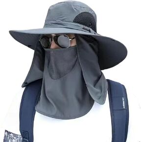 Fishing Hat for Men, UPF 50+ Removable Sun Protection Cap with Face Neck Flap, Hiking & Garden Summer Sun Hat for Women (US, Alpha, One Size, Grey) in Saudi Arabia