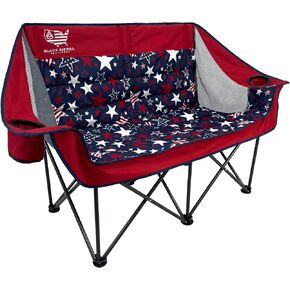 Black Sierra Patriotic Double Camping Chair, Padded Oversized Loveseat, 2 Person Folding Seat, 500 lb Capacity, USA Flag Outdoor Sofa for Beach, Tailgating, RV, Sports, Patio in Kuwait