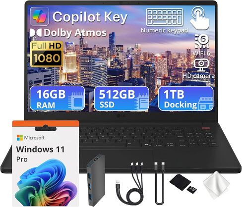 LG Gram 15.6" FHD AI Touchscreen Laptop, Intel Core Ultra 5 115U, 16GB RAM, 1.5TB Storage (512GB SSD&1TB Dock), Intel Graphics, Num Keypad, Light, HD Camera, Dolby Atmos, Wi-Fi 6, Win 11 Pro, Black in Kuwait