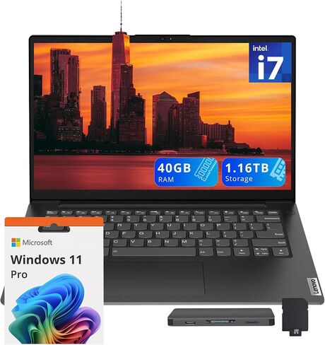 Lenovo V14 14" FHD Business Laptop, Intel i7-13620H, 40GB DDR4 RAM, 1.16TB Storage(1TB SSD+160GB Docking Station Set), Intel UHD Graphics, Wi-Fi 6, 720p HD Camera, Win 11 Pro, Black in Kuwait