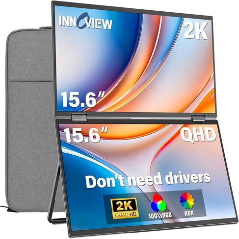 InnoView 15.6" Portable Dual Monitor, 2K QHD (2560×1440), 100% sRGB, 0–315° Tilt, Type-C/HDMI/DP Connectivity, External Travel Monitor for Laptop, MacBook, Windows PC (Plug & Play, No Driver Needed) in Kuwait