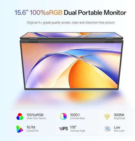 InnoView 15.6" Portable Dual Monitor, 2K QHD (2560×1440), 100% sRGB, 0–315° Tilt, Type-C/HDMI/DP Connectivity, External Travel Monitor for Laptop, MacBook, Windows PC (Plug & Play, No Driver Needed) in Kuwait