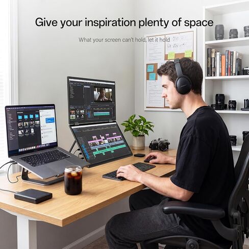InnoView 15.6" Portable Dual Monitor, 2K QHD (2560×1440), 100% sRGB, 0–315° Tilt, Type-C/HDMI/DP Connectivity, External Travel Monitor for Laptop, MacBook, Windows PC (Plug & Play, No Driver Needed) in Kuwait
