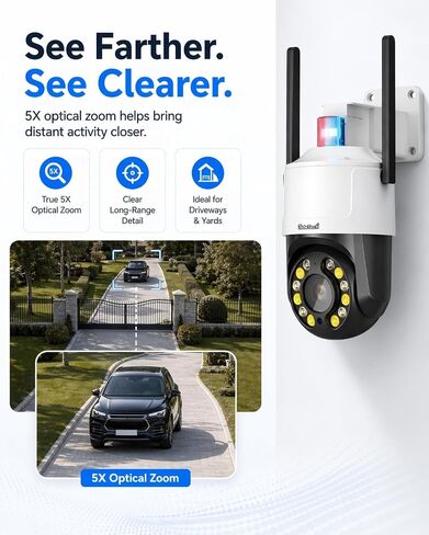 JideTech 5MP Outdoor PTZ Security Camera, 5X Optical Zoom, Dual-Band WiFi, Color Night Vision, Auto Tracking & Human Detection, IP66, NVR Compatible – for Yard, Driveway, Home Security in Saudi Arabia