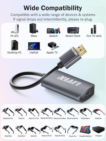 HDMI to USB C Adapter (4K@60Hz) Portable Monitor, AR Glasses XREAL One、Air 2 Pro/VITURE Pro/RayNeo Air 2s/Rokid, HDMI Male(Source) to USB C Female(Display) Laptop,Switch,ROG Ally,Steam Deck,PS4/5,Xbox in Kuwait