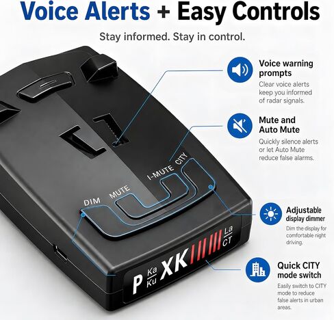 Upgraded Radar Detector, Radar Detectors for Cars, Up to 1100 Yards Long Range Detection, X/K/Ka/KU/ST/CT Band & Laser Detection with Voice Alert, Intelligent False Alert Filter Black in Kuwait