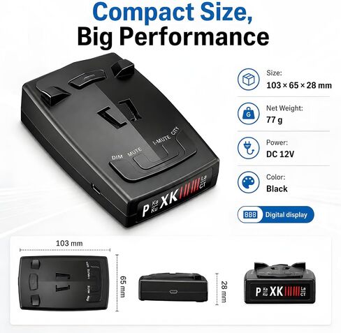 Upgraded Radar Detector, Radar Detectors for Cars, Up to 1100 Yards Long Range Detection, X/K/Ka/KU/ST/CT Band & Laser Detection with Voice Alert, Intelligent False Alert Filter Black in Kuwait