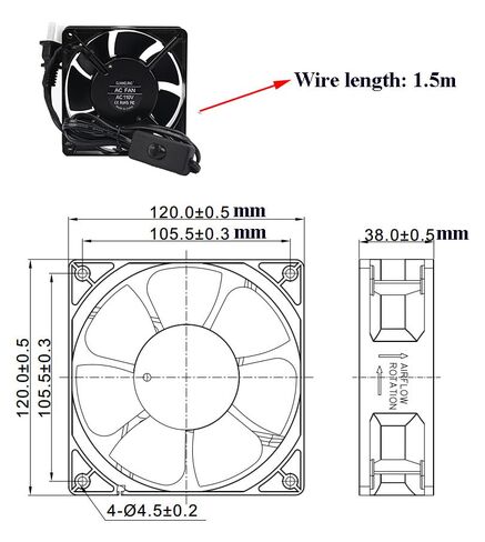 12038 Cooling Fan 12cm 120mm X 38mm AC Ball Bearing with AC Plug and Switch 110V in Kuwait