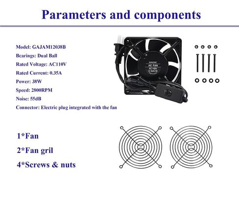 12038 Cooling Fan 12cm 120mm X 38mm AC Ball Bearing with AC Plug and Switch 110V in Kuwait