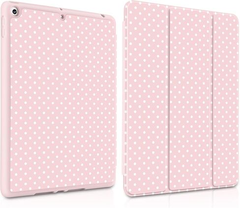 MEEgoodo Case for iPad 10.2 inch, Case for iPad 9th Generation 2021/8th Gen 2020/7th Gen 2019, Tablet Cover with Trifold Stand+Pencil Holder+Auto Wake/Sleep+Soft TPU Back Cover,White Polka Dot & Pink in Kuwait