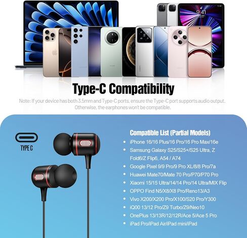 USB C Headphones Wired, in-Ear Type C Earbuds, Earphones with Microphone Volume Control Compatible with iPhone 15/16 Pro Max, iPad, Samsung Galaxy S25, Google Pixel 9/9 Pro, Huawei, Sony in Kuwait