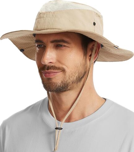 Wide Brim Sun Hat for Men Women, UPF 50+ Waterproof Packable Bucket Boonie Safari Fishing Hat in Kuwait