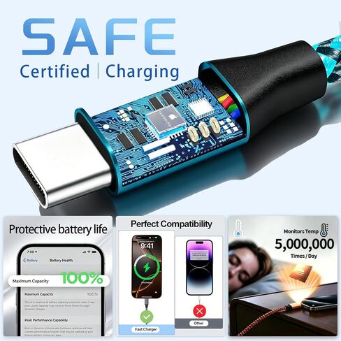 Exeric USB C to USB C Cable Fast Charging Nylon Braided 60w 3PACK 6FT in Kuwait