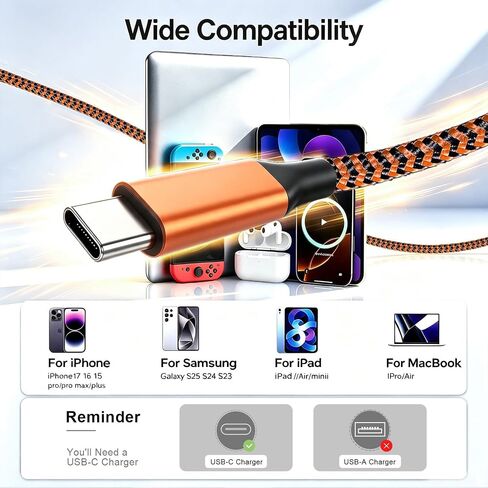 Exeric USB C to USB C Cable Fast Charging Nylon Braided 60w 3PACK 6FT in Kuwait