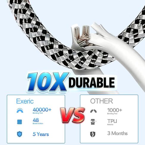 Exeric USB C to USB C Cable Fast Charging Nylon Braided 60w 3PACK 6FT in Kuwait