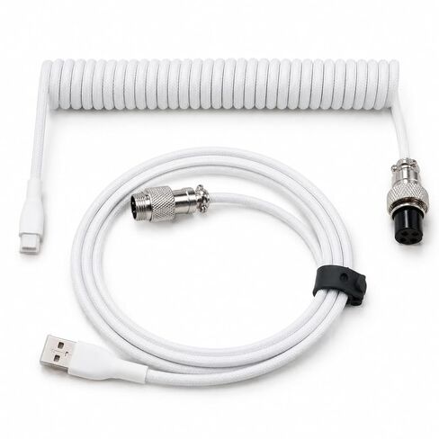 1.5m Coiled Keyboard Cable,USB C to USB A TPU Cable, Detachable Metal Aviator Plug,Mechanical Gaming Keyboard Cord, White, High-Speed Data Transmission & Durable in Kuwait