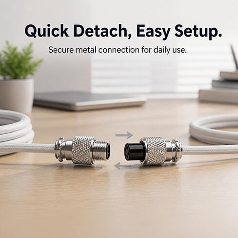 1.5m Coiled Keyboard Cable,USB C to USB A TPU Cable, Detachable Metal Aviator Plug,Mechanical Gaming Keyboard Cord, White, High-Speed Data Transmission & Durable in Kuwait
