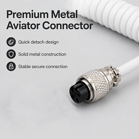 1.5m Coiled Keyboard Cable,USB C to USB A TPU Cable, Detachable Metal Aviator Plug,Mechanical Gaming Keyboard Cord, White, High-Speed Data Transmission & Durable in Kuwait
