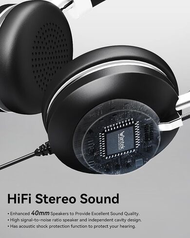 Wantek USB Headset with Microphone for PC, On-Ear Computer Laptop Headphones with Noise Cancelling Mic, Mute, Volume Control for Work, Teams, Zoom, Online Meetings, Home Office (USB+USB-C+3.5mm) in Kuwait