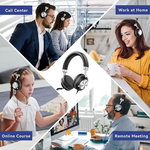 Wantek USB Headset with Microphone for PC, On-Ear Computer Laptop Headphones with Noise Cancelling Mic, Mute, Volume Control for Work, Teams, Zoom, Online Meetings, Home Office (USB+USB-C+3.5mm) in Kuwait
