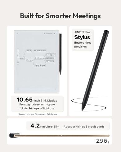 AINOTE 2, 10.65" Large Screen Paper Tablet, 4.2mm Ultrathin Note Taking Tablet with Stylus Pen, Supports AI Voice-to-Text Transcription &18-Language Transcription in Kuwait