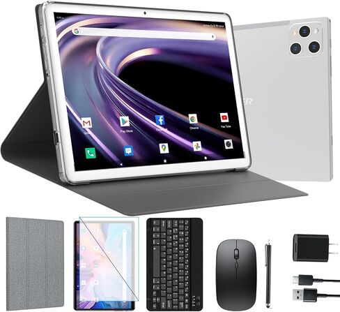 10 Inch Android Tablet, 16GB + 128GB, 2 in 1 Silver with Keyboard Kit in Kuwait